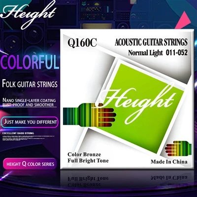 Q160C Lliniau Gitâr Acwstig Lliw - Hecs Carbon Dur ac Efydd Ffosffor, Gorchudd Gwrth -Rhuthro, Hol oes
